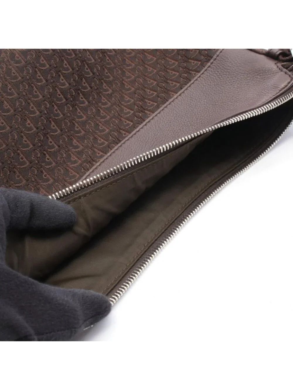 Dior Shoulder Bag Street Chic Trotter Dark Brown Canvas Leather